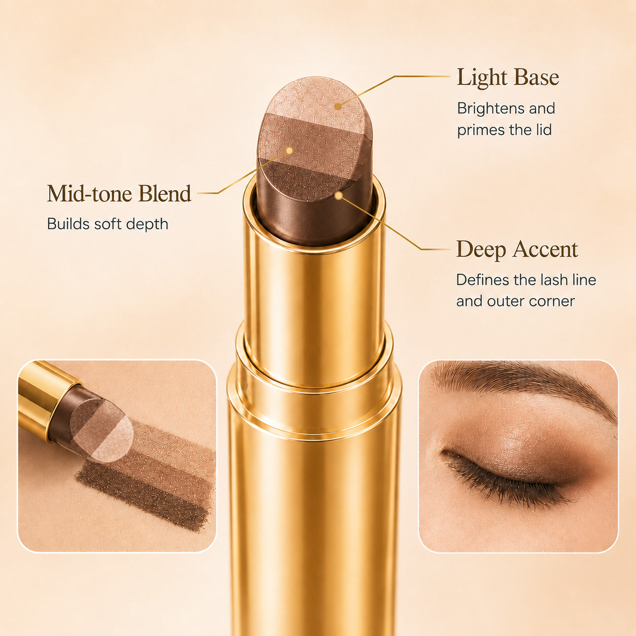Three-tone sculpted eyeshadow tip