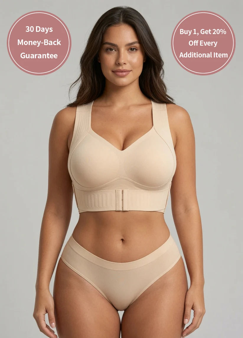 Cross Back Front Closure Wireless Posture Support Bra