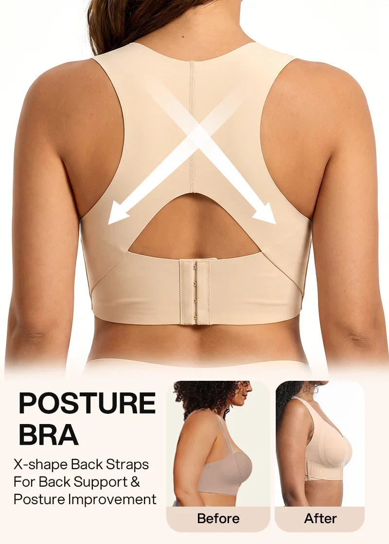 Cross Back Front Closure Wireless Posture Support Bra