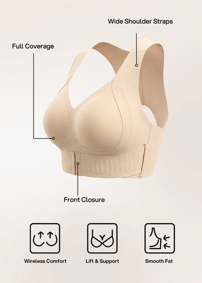 Cross Back Front Closure Wireless Posture Support Bra