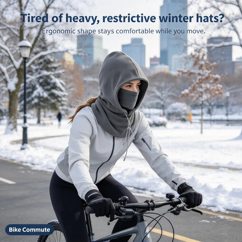 2-piece integrated flannel warm face mask and hat, windproof and warm for outdoor cycling, autumn and winter style, warm hat with neck visor.