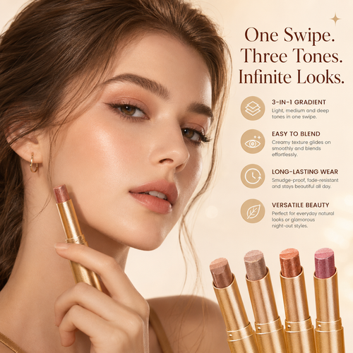 3-Color Eyeshadow Stick - One-Swipe Shimmer Glow For Effortless Eye Makeup