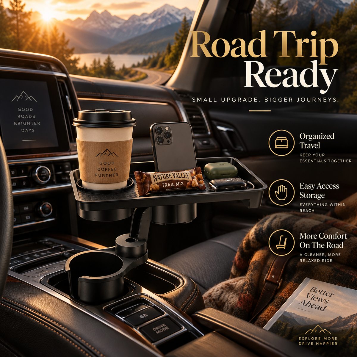 🚗 Car Cup Holder Expander Tray