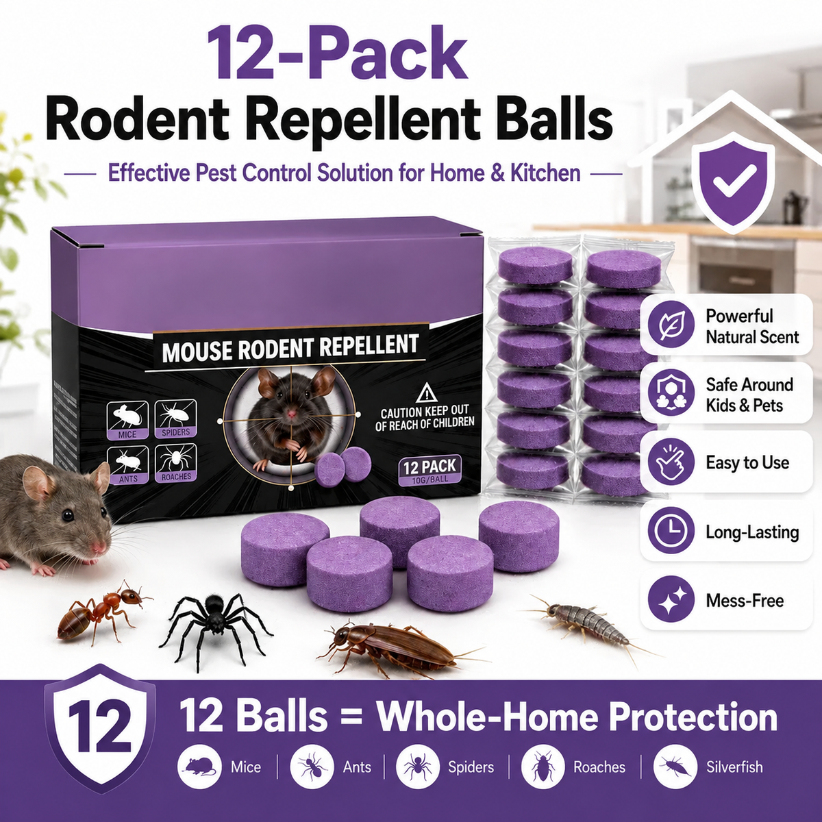 12-Pack Rodent Repellent Balls, Natural Pest Control🐭