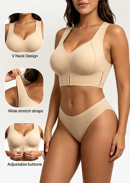 Cross Back Front Closure Wireless Posture Support Bra