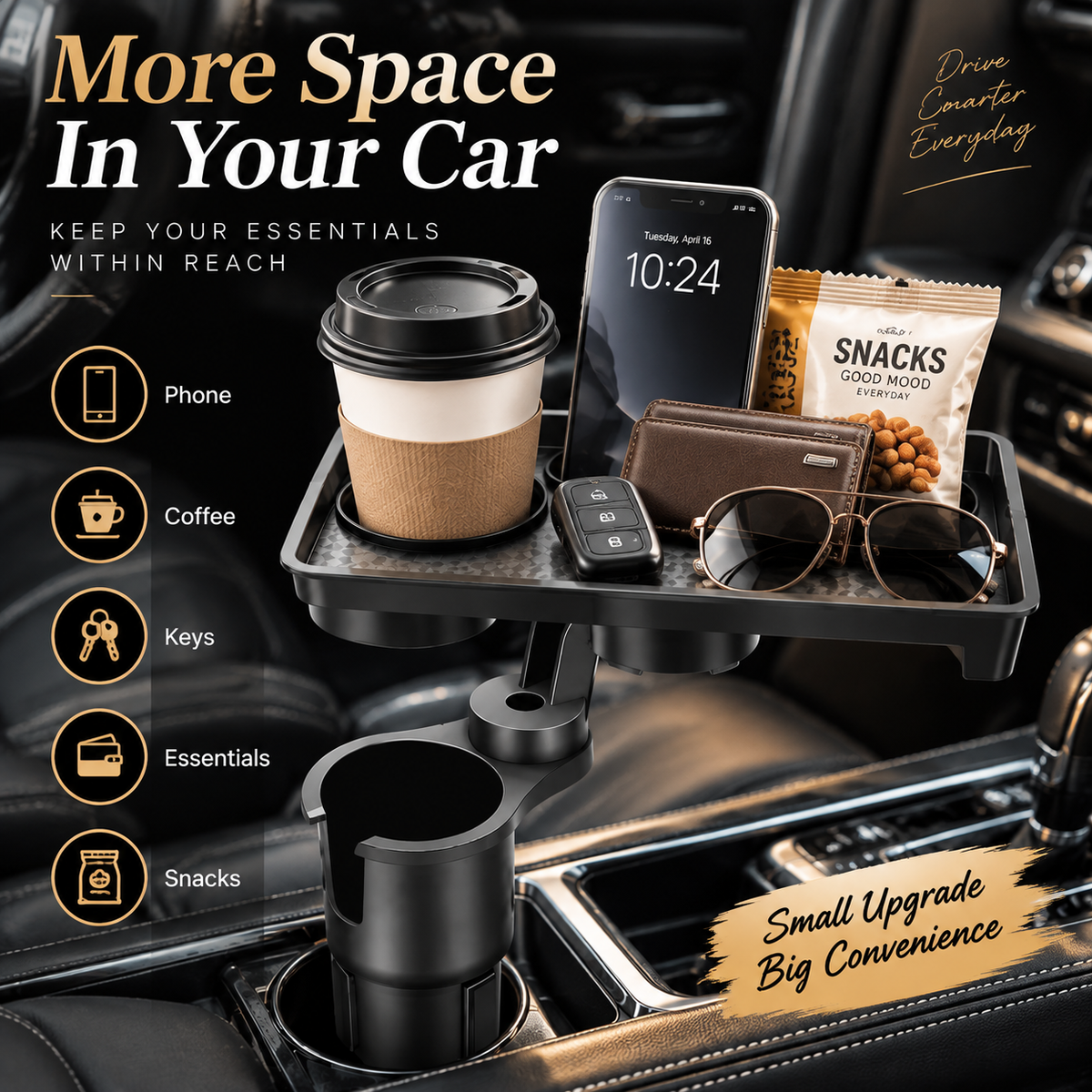 🚗 Car Cup Holder Expander Tray