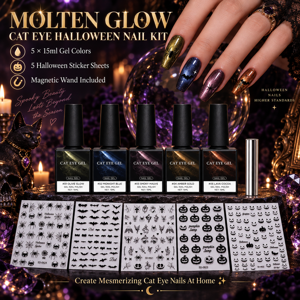 👻Halloween Ghost Party Cat Eye Nail Kit
