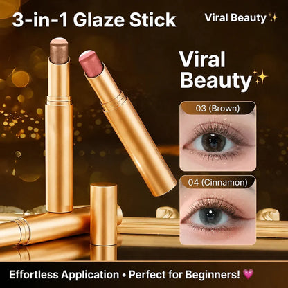 3-Color Eyeshadow Stick - One-Swipe Shimmer Glow For Effortless Eye Makeup