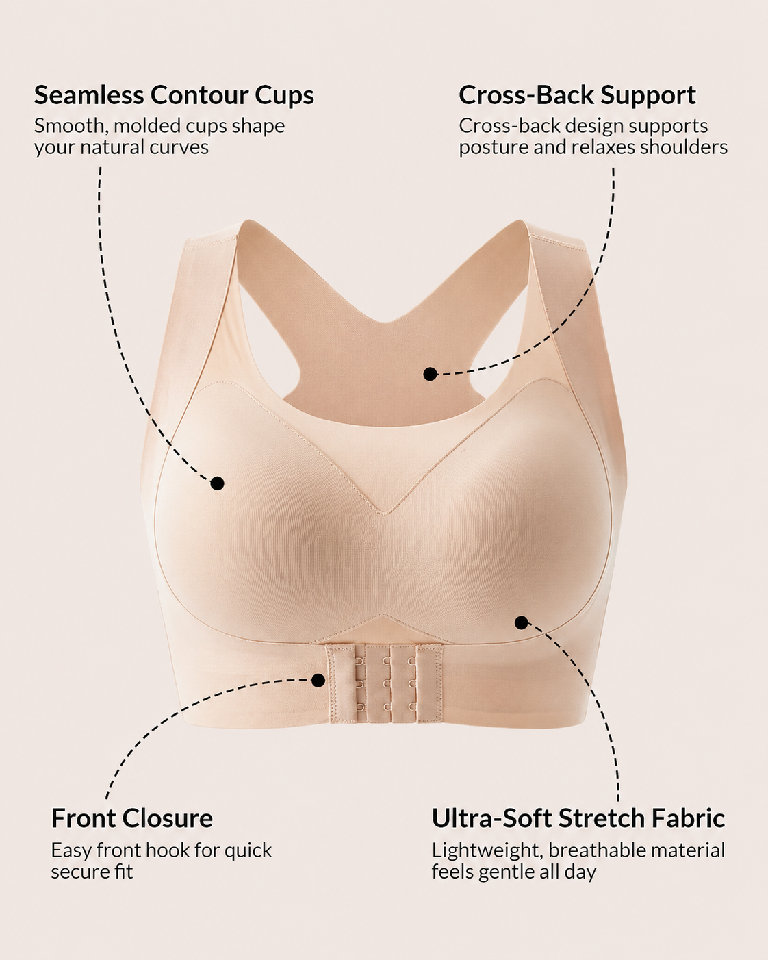 Cross Back Front Closure Wireless Posture Support Bra