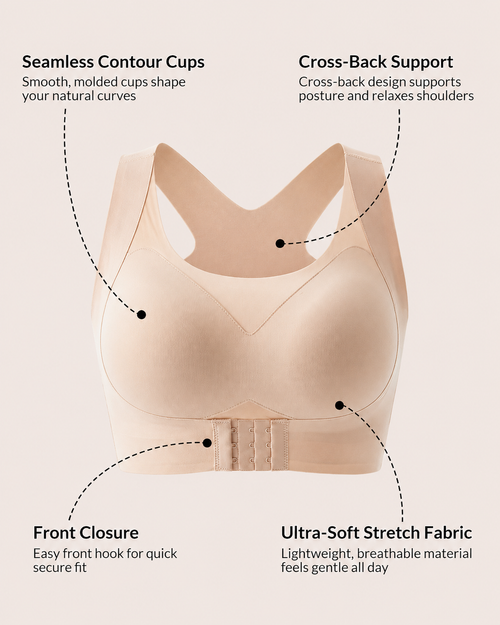 Cross Back Front Closure Wireless Posture Support Bra