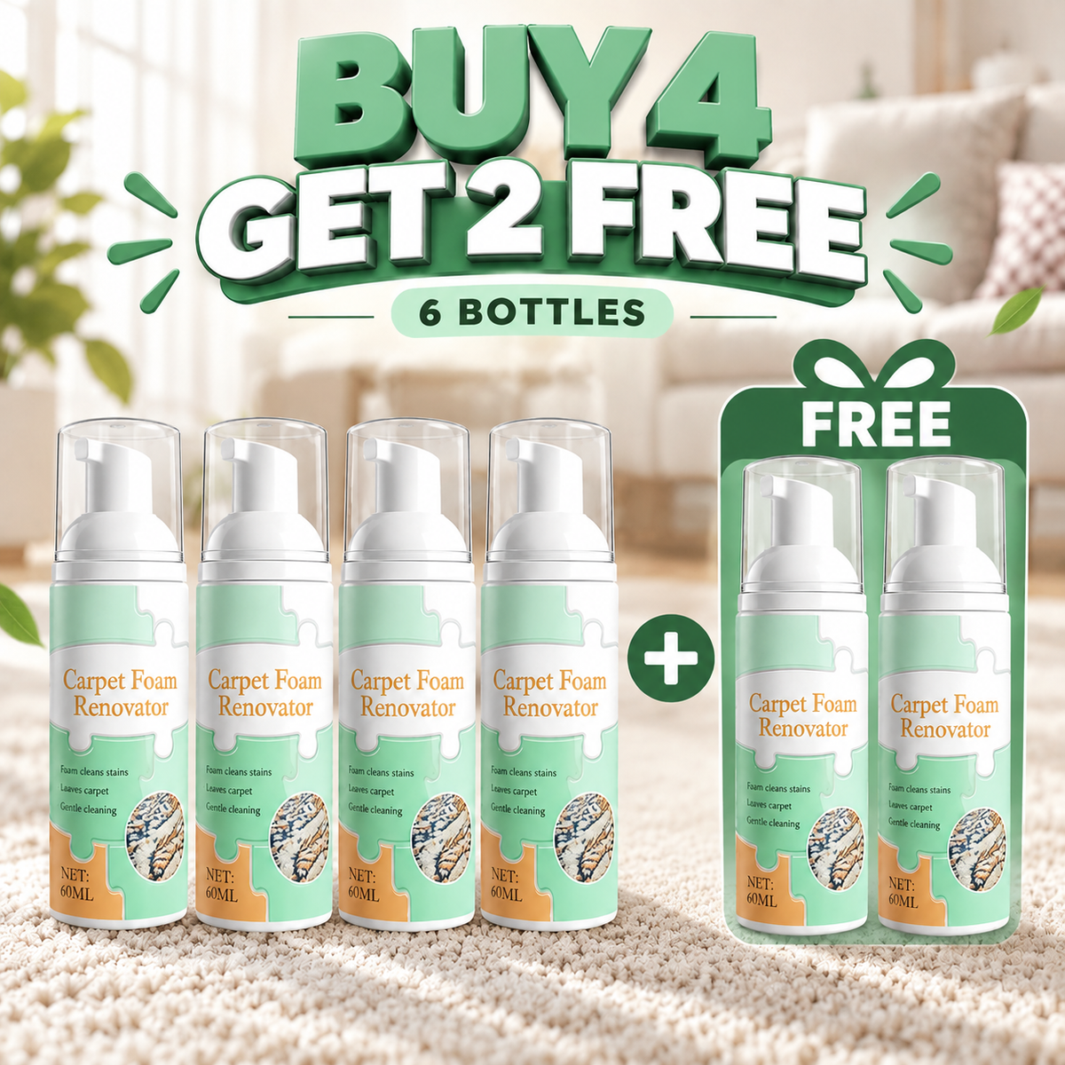 Waterless Carpet Foam Stain Remover with Towel