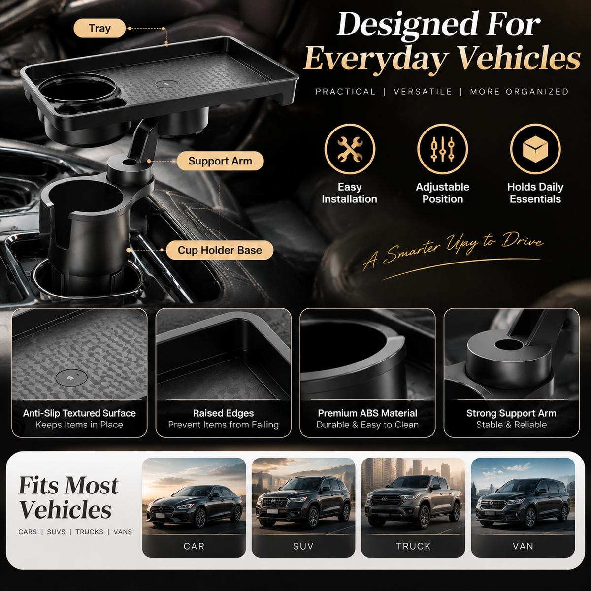 🚗 Car Cup Holder Expander Tray