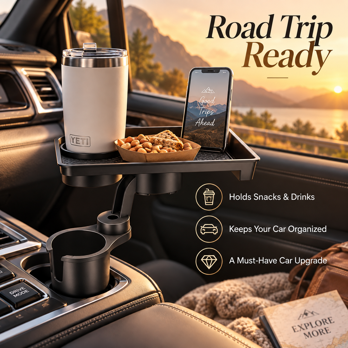 🚗 Car Cup Holder Expander Tray