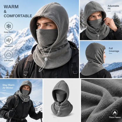 2-piece integrated flannel warm face mask and hat, windproof and warm for outdoor cycling, autumn and winter style, warm hat with neck visor.