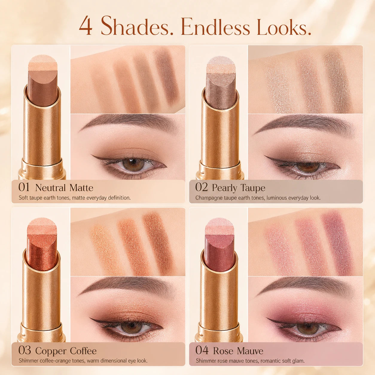 3-Color Eyeshadow Stick - One-Swipe Shimmer Glow For Effortless Eye Makeup