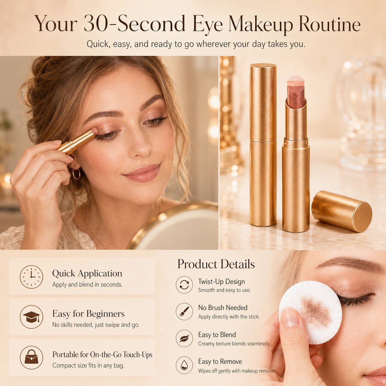 3-Color Eyeshadow Stick - One-Swipe Shimmer Glow For Effortless Eye Makeup