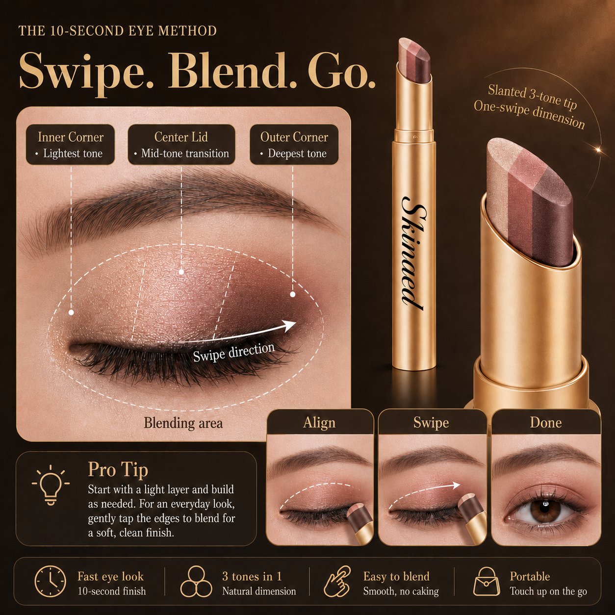 How to use the Skinaed 3-in-1 gradient eyeshadow stick